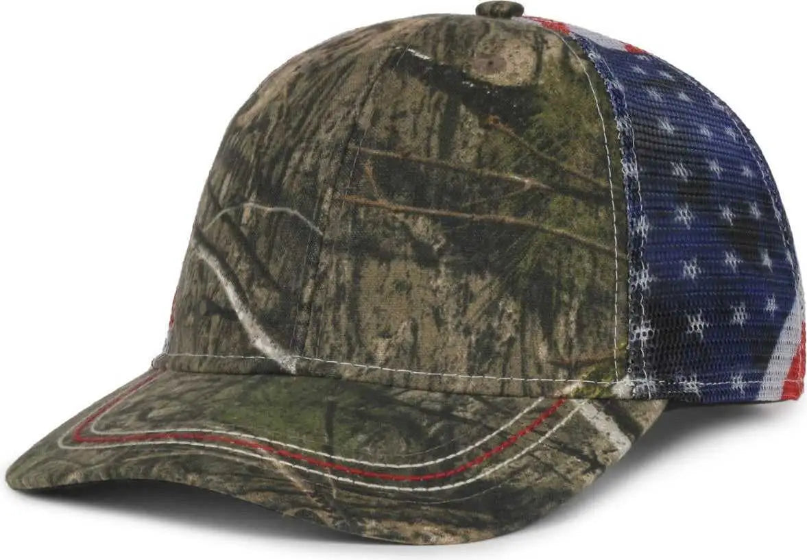 OC Sports CWF-400M Adjustable Mesh Back Cap - Mossy Oak Country DNA American Flag - Mossy Oak / OSFM