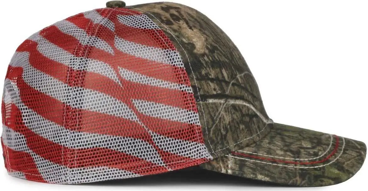 OC Sports CWF-400M Adjustable Mesh Back Cap - Mossy Oak Country DNA American Flag - Mossy Oak / OSFM