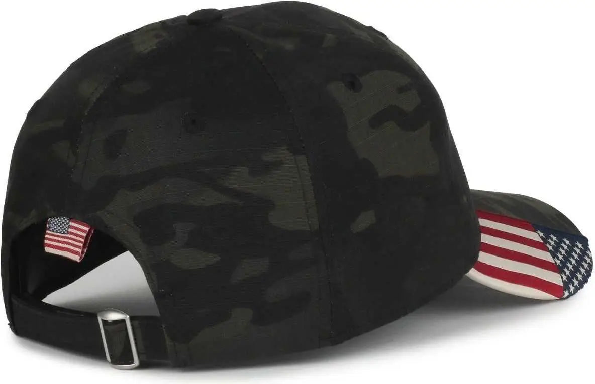 OC Sports CWF-405 Multicam Cap with Flag Visor Cap - Multicam Black - Multicam Black / OSFM