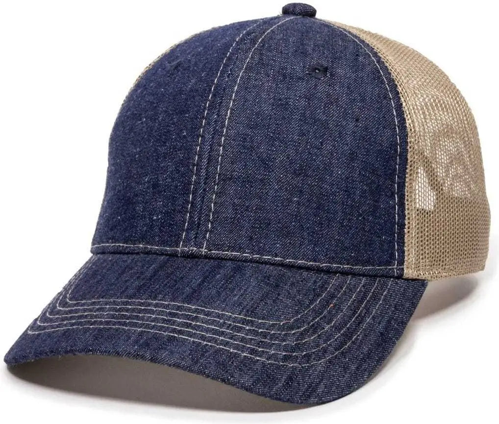 OC Sports DN-200M Adjustable Mesh Back Cap - Blue Denim Khaki - Blue Khaki / 6 7/8’’ - 7 1/2’’