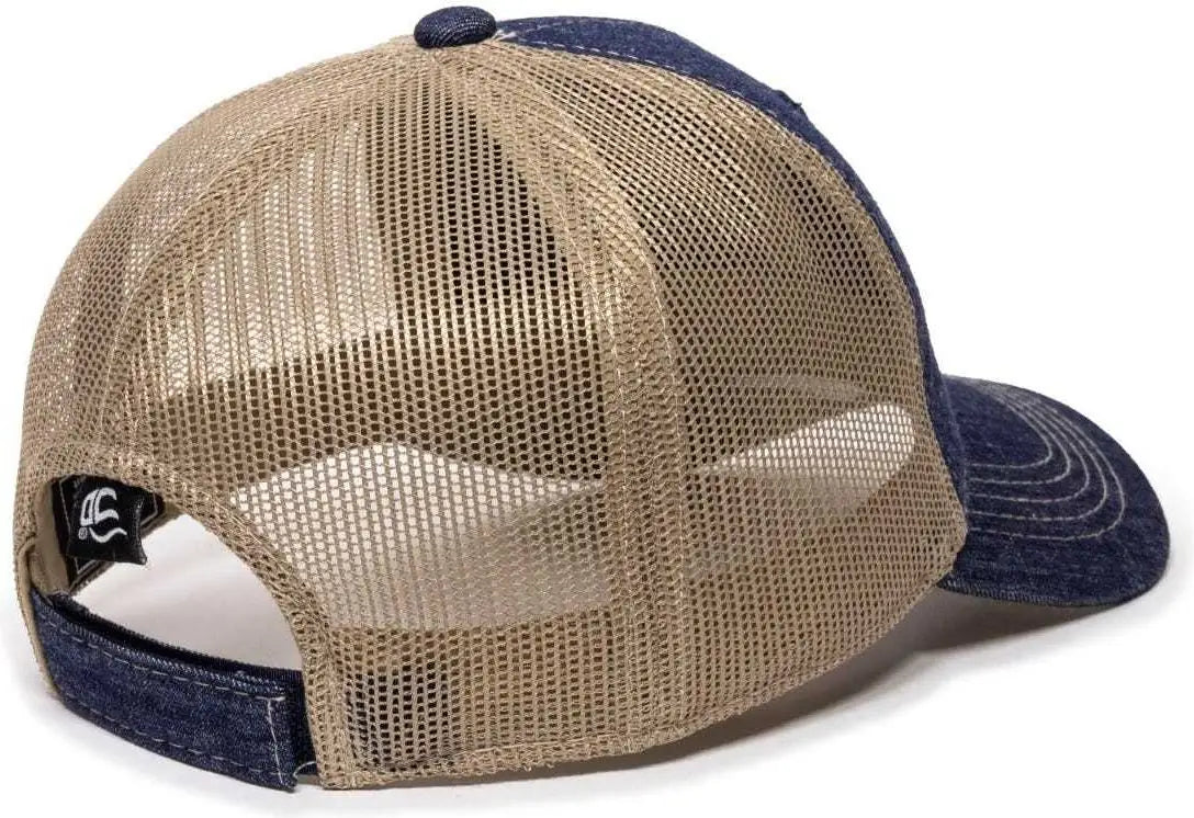 OC Sports DN-200M Adjustable Mesh Back Cap - Blue Denim Khaki - Blue Khaki / 6 7/8’’ - 7 1/2’’