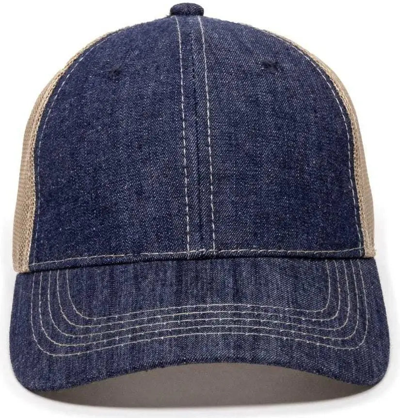 OC Sports DN-200M Adjustable Mesh Back Cap - Blue Denim Khaki - Blue Khaki / 6 7/8’’ - 7 1/2’’