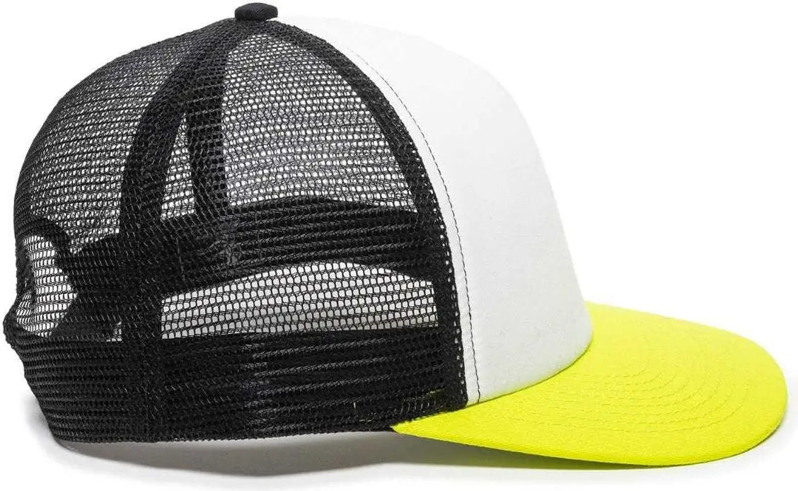 OC Sports FOM-100 Adjustable Mesh Back Cap - White Black Neon Yellow - White Yellow / 6 7/8’’ - 7 1/2’’