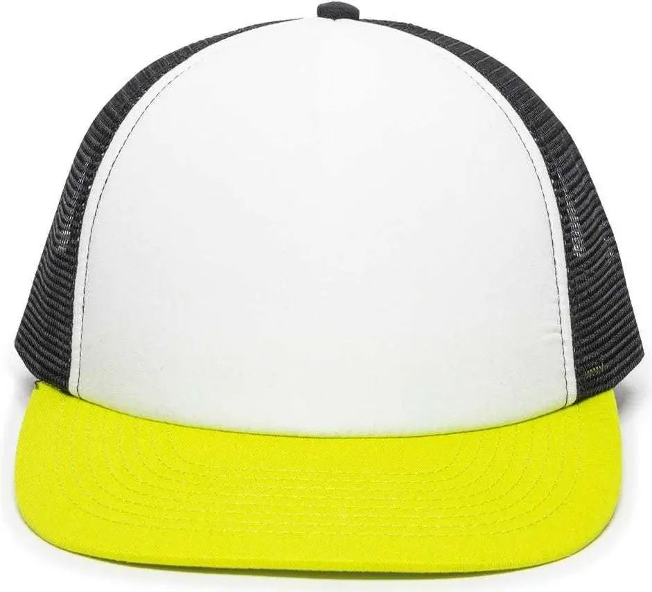 OC Sports FOM-100 Adjustable Mesh Back Cap - White Black Neon Yellow - White Yellow / 6 7/8’’ - 7 1/2’’