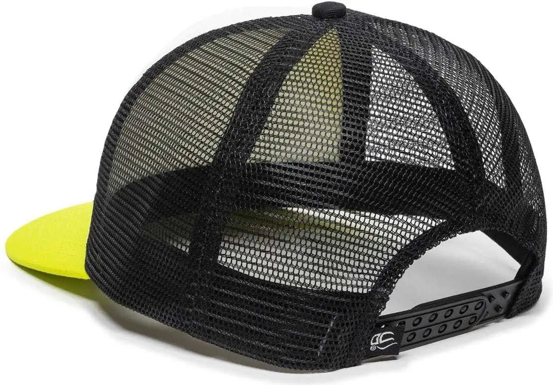 OC Sports FOM-100 Adjustable Mesh Back Cap - White Black Neon Yellow - White Yellow / 6 7/8’’ - 7 1/2’’