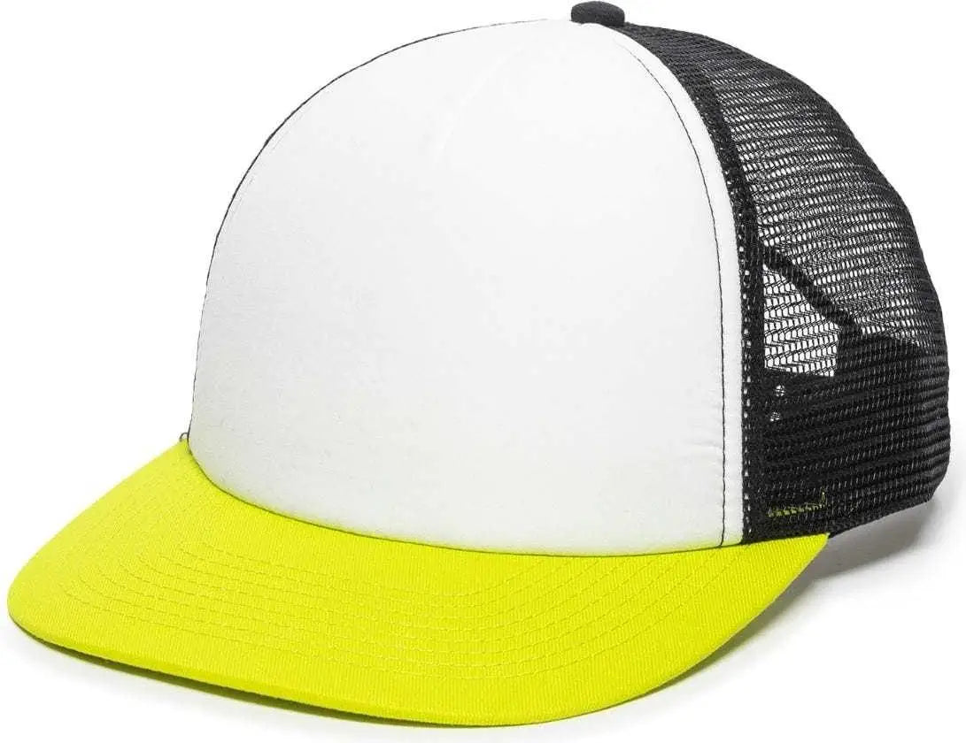 OC Sports FOM-100 Adjustable Mesh Back Cap - White Black Neon Yellow - White Yellow / 6 7/8’’ - 7 1/2’’