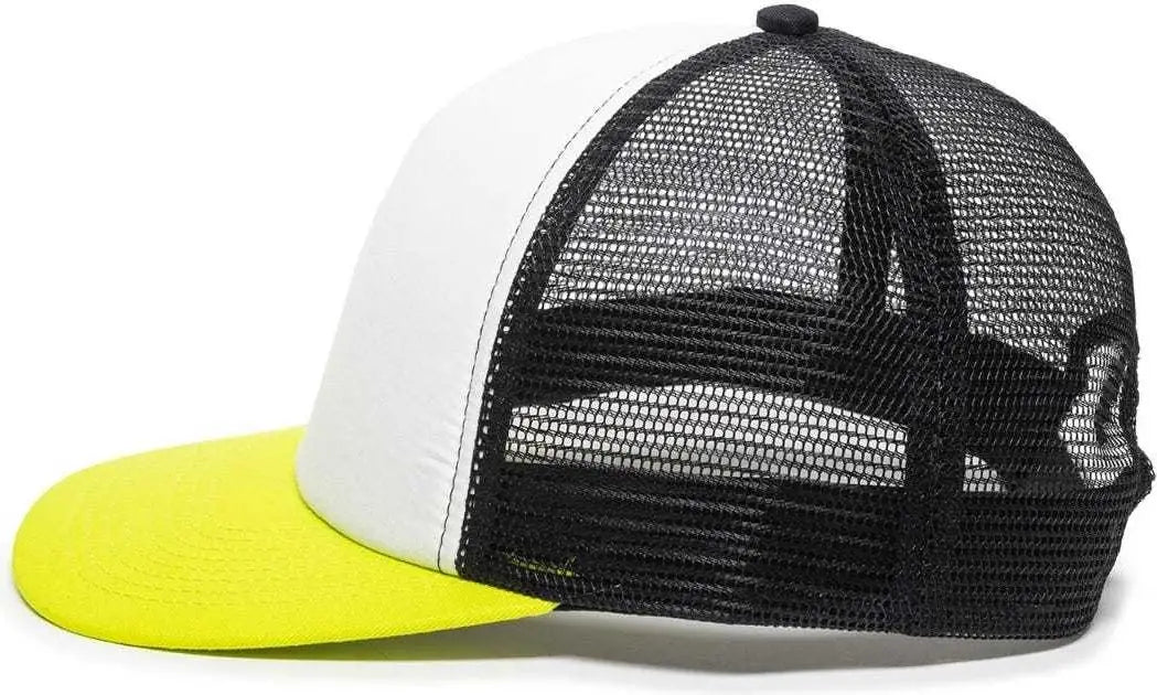 OC Sports FOM-100 Adjustable Mesh Back Cap - White Black Neon Yellow - White Yellow / 6 7/8’’ - 7 1/2’’