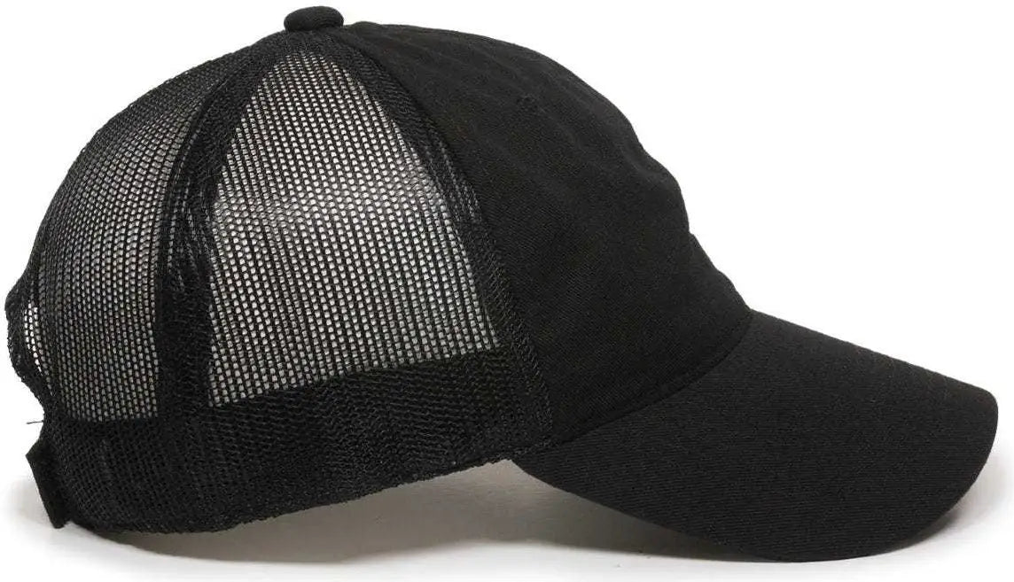 OC Sports FWT-130 Garment Wash Mesh Back Baseball Cap - Black - Black / 6 7/8’’ - 7 1/2’’
