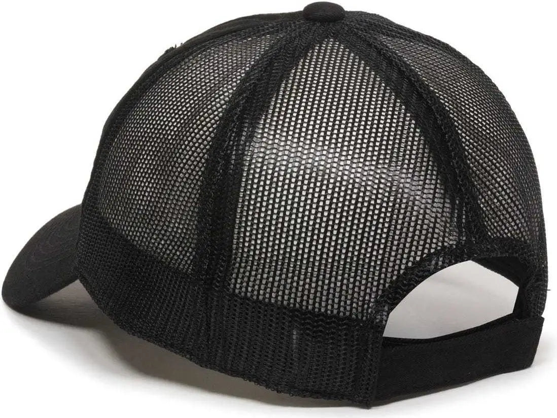 OC Sports FWT-130 Garment Wash Mesh Back Baseball Cap - Black - Black / 6 7/8’’ - 7 1/2’’