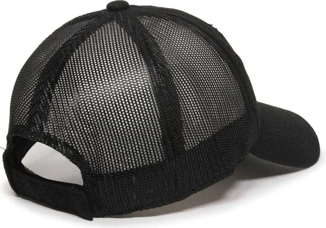 OC Sports FWT-130 Garment Wash Mesh Back Baseball Cap - Black - Black / 6 7/8’’ - 7 1/2’’
