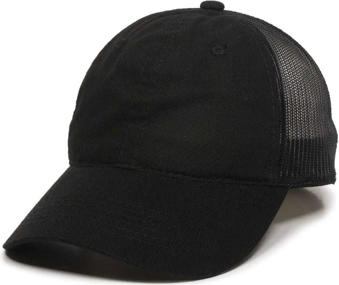 OC Sports FWT-130 Garment Wash Mesh Back Baseball Cap - Black - Black / 6 7/8’’ - 7 1/2’’