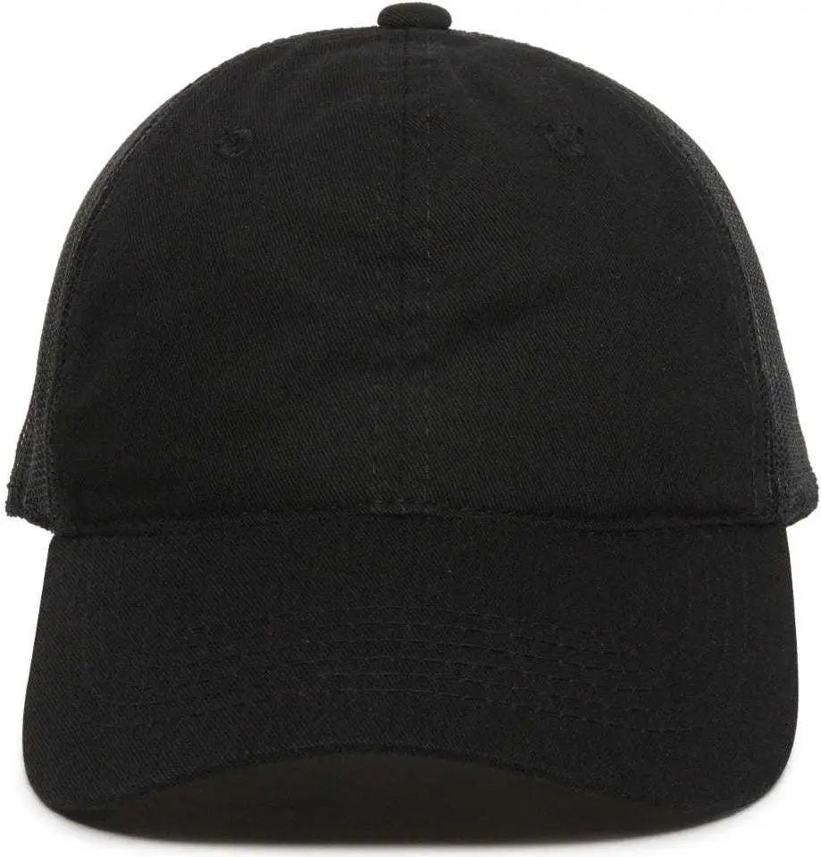 OC Sports FWT-130 Garment Wash Mesh Back Baseball Cap - Black - Black / 6 7/8’’ - 7 1/2’’