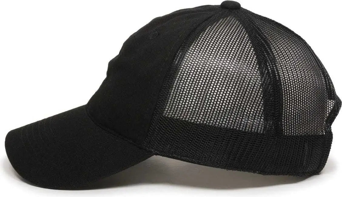 OC Sports FWT-130 Garment Wash Mesh Back Baseball Cap - Black - Black / 6 7/8’’ - 7 1/2’’
