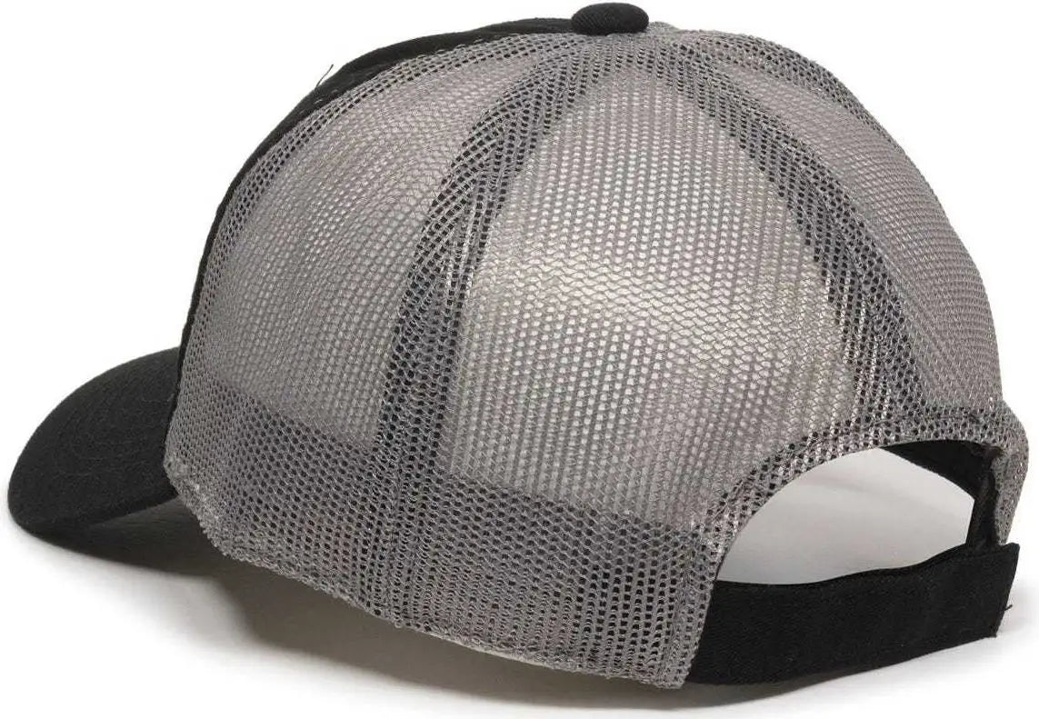 OC Sports FWT-130 Garment Wash Mesh Back Baseball Cap - Black Dark Gray - Black Dark Gray / 6 7/8’’ - 7 1/2’’