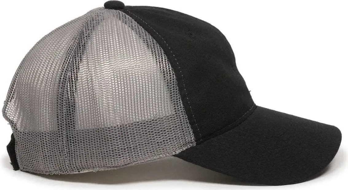 OC Sports FWT-130 Garment Wash Mesh Back Baseball Cap - Black Dark Gray - Black Dark Gray / 6 7/8’’ - 7 1/2’’