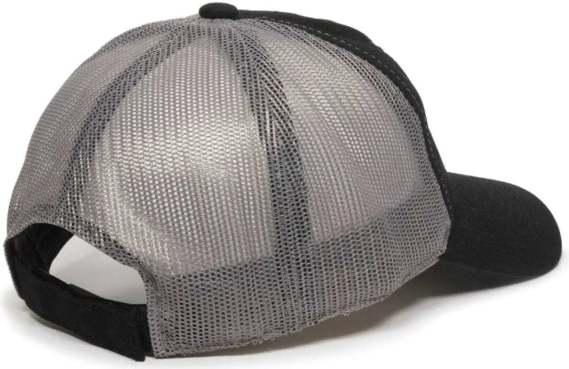 OC Sports FWT-130 Garment Wash Mesh Back Baseball Cap - Black Dark Gray - Black Dark Gray / 6 7/8’’ - 7 1/2’’