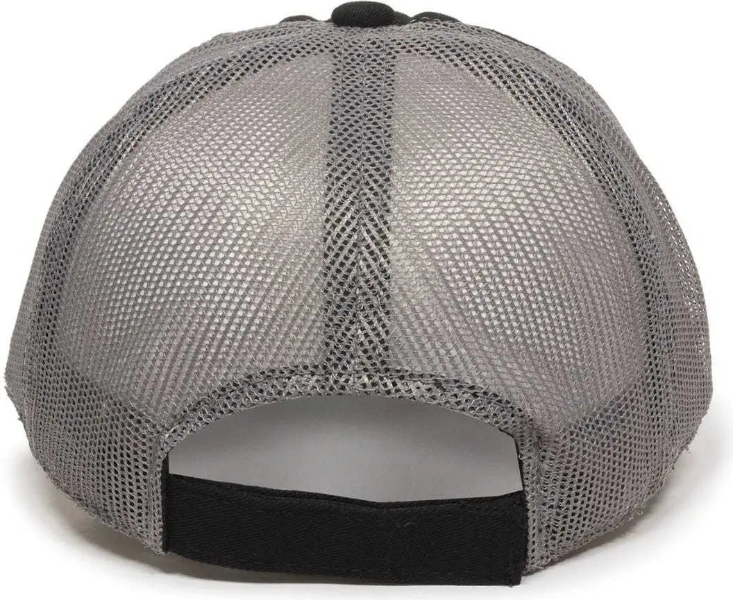 OC Sports FWT-130 Garment Wash Mesh Back Baseball Cap - Black Dark Gray - Black Dark Gray / 6 7/8’’ - 7 1/2’’
