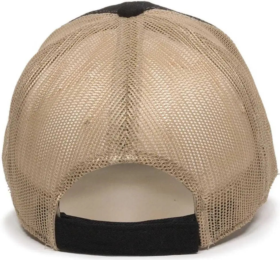 OC Sports FWT-130 Garment Wash Mesh Back Baseball Cap - Black Tan - Black Tan / 6 7/8’’ - 7 1/2’’