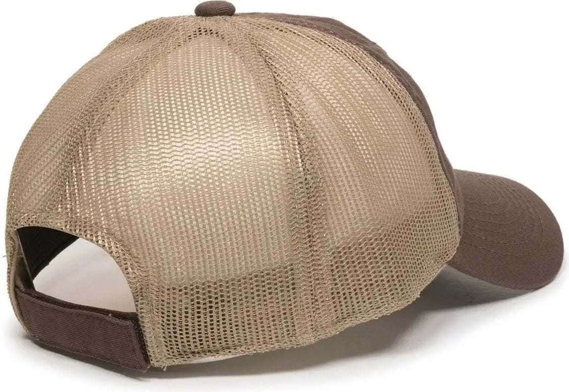 OC Sports FWT-130 Garment Wash Mesh Back Baseball Cap - Brown Tan - Brown Tan / 6 7/8’’ - 7 1/2’’