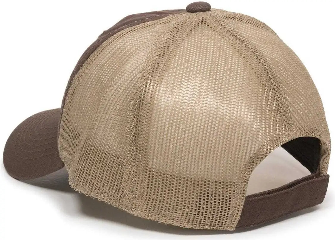 OC Sports FWT-130 Garment Wash Mesh Back Baseball Cap - Brown Tan - Brown Tan / 6 7/8’’ - 7 1/2’’