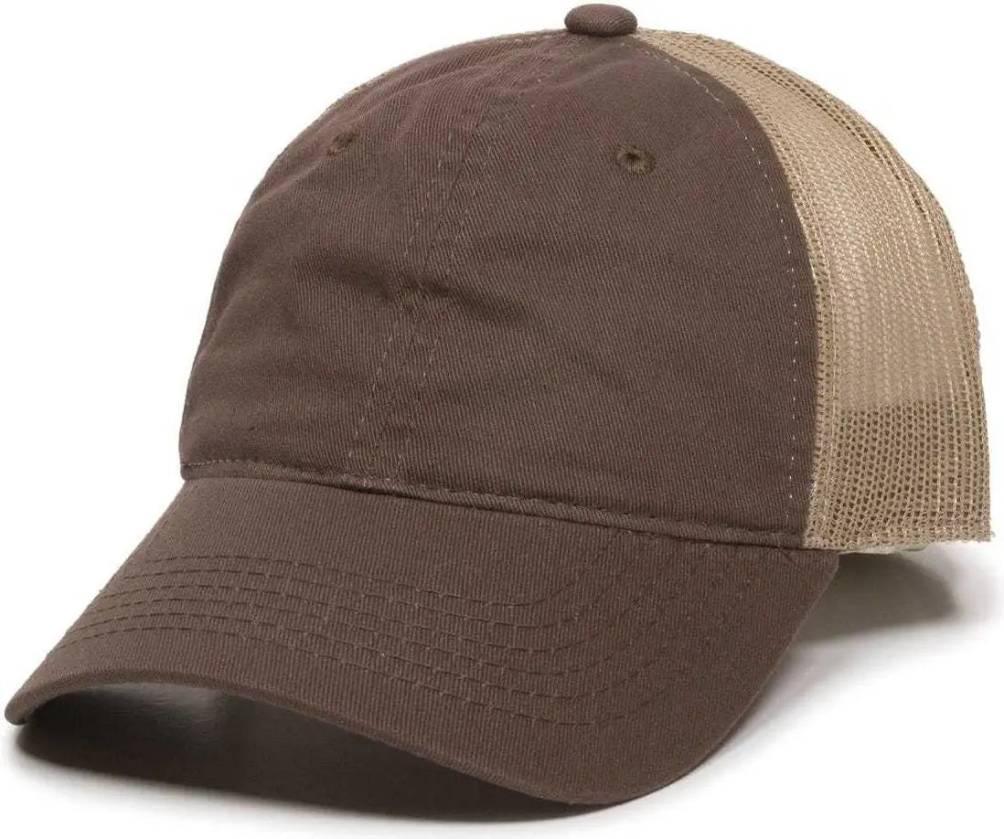 OC Sports FWT-130 Garment Wash Mesh Back Baseball Cap - Brown Tan - Brown Tan / 6 7/8’’ - 7 1/2’’