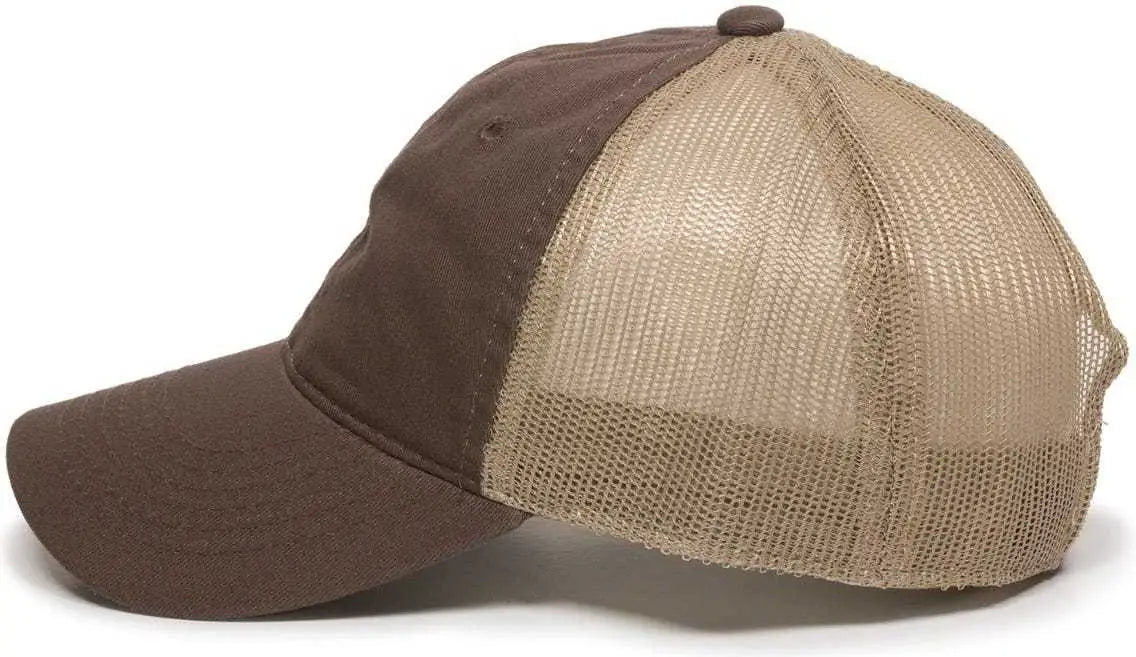 OC Sports FWT-130 Garment Wash Mesh Back Baseball Cap - Brown Tan - Brown Tan / 6 7/8’’ - 7 1/2’’