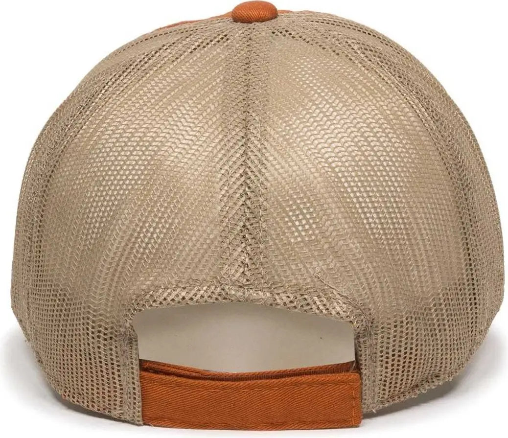 OC Sports FWT-130 Garment Wash Mesh Back Baseball Cap - Bt Orange Tan - Burnt Orange Tan / 6 7/8’’ - 7 1/2’’
