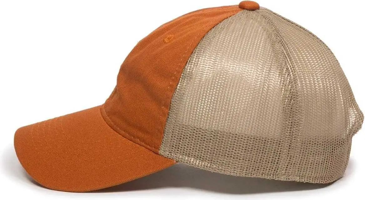 OC Sports FWT-130 Garment Wash Mesh Back Baseball Cap - Bt Orange Tan - Burnt Orange Tan / 6 7/8’’ - 7 1/2’’