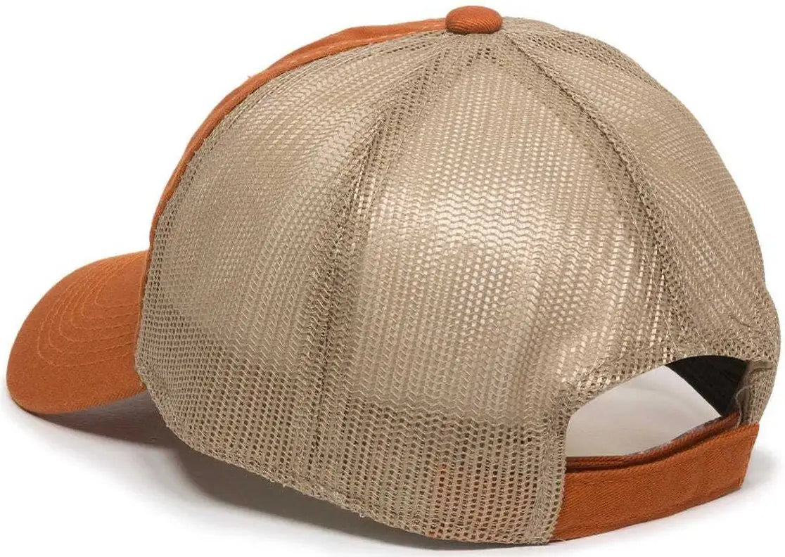 OC Sports FWT-130 Garment Wash Mesh Back Baseball Cap - Bt Orange Tan - Burnt Orange Tan / 6 7/8’’ - 7 1/2’’