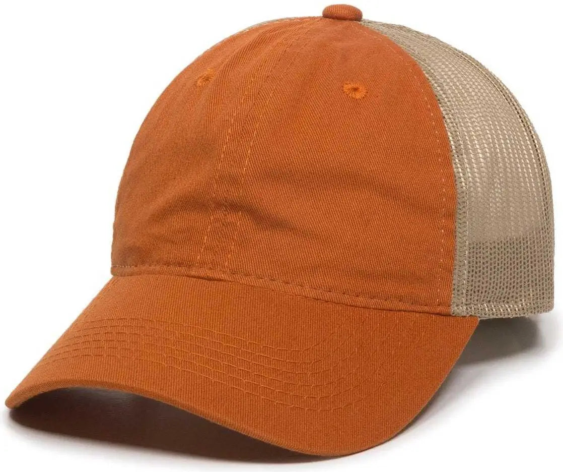OC Sports FWT-130 Garment Wash Mesh Back Baseball Cap - Bt Orange Tan - Burnt Orange Tan / 6 7/8’’ - 7 1/2’’