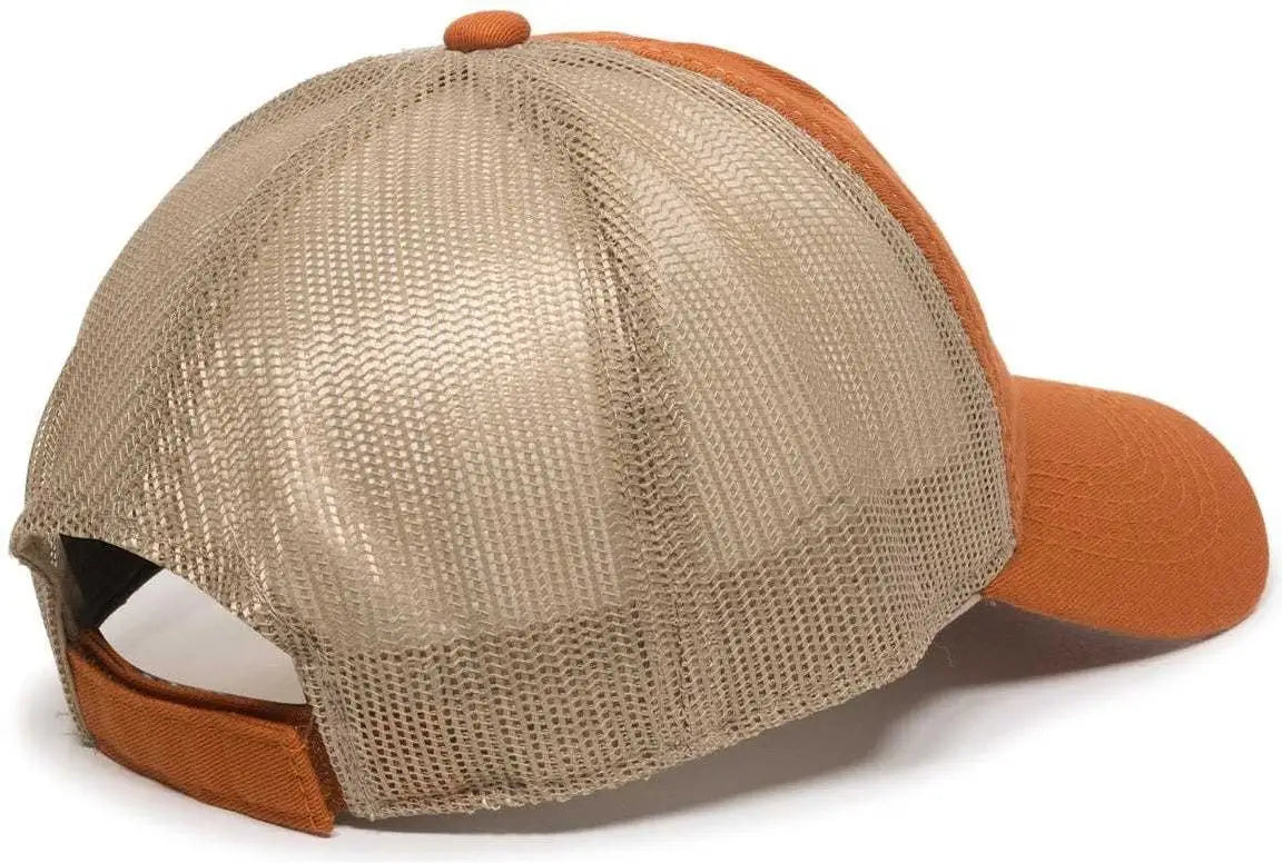 OC Sports FWT-130 Garment Wash Mesh Back Baseball Cap - Bt Orange Tan - Burnt Orange Tan / 6 7/8’’ - 7 1/2’’