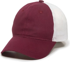 OC Sports FWT-130 Garment Wash Mesh Back Baseball Cap - Burgundy White