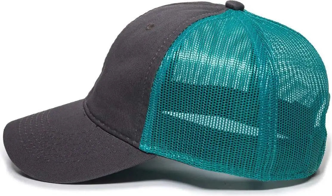 OC Sports FWT-130 Garment Wash Mesh Back Baseball Cap - Charcoal Aqua - Dark Gray Aqua / Adult