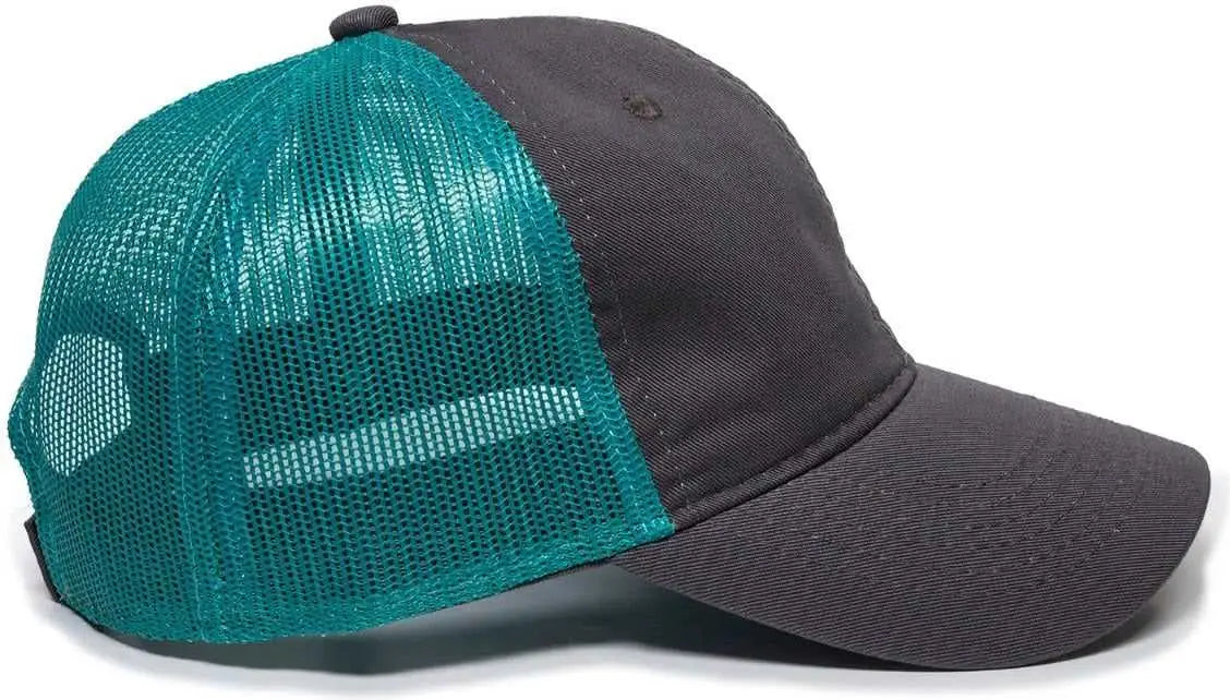 OC Sports FWT-130 Garment Wash Mesh Back Baseball Cap - Charcoal Aqua - Dark Gray Aqua / Adult