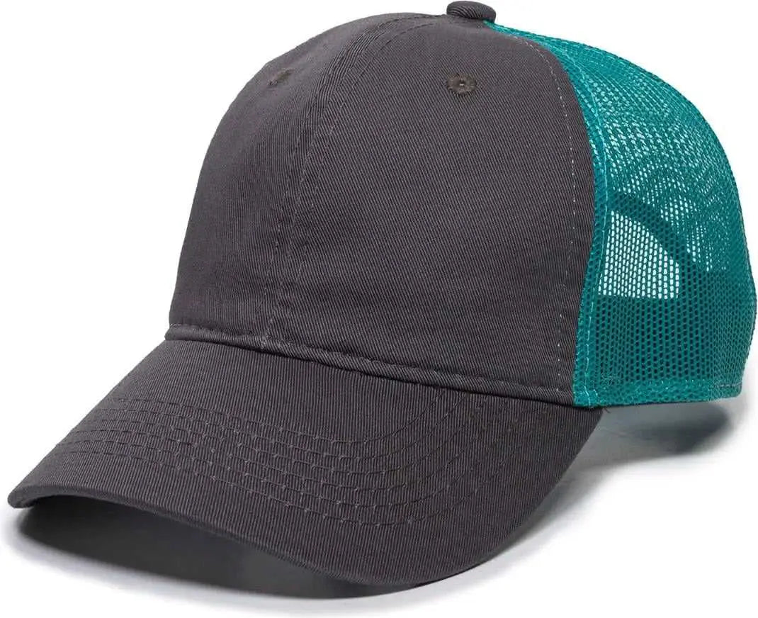 OC Sports FWT-130 Garment Wash Mesh Back Baseball Cap - Charcoal Aqua - Dark Gray Aqua / Adult