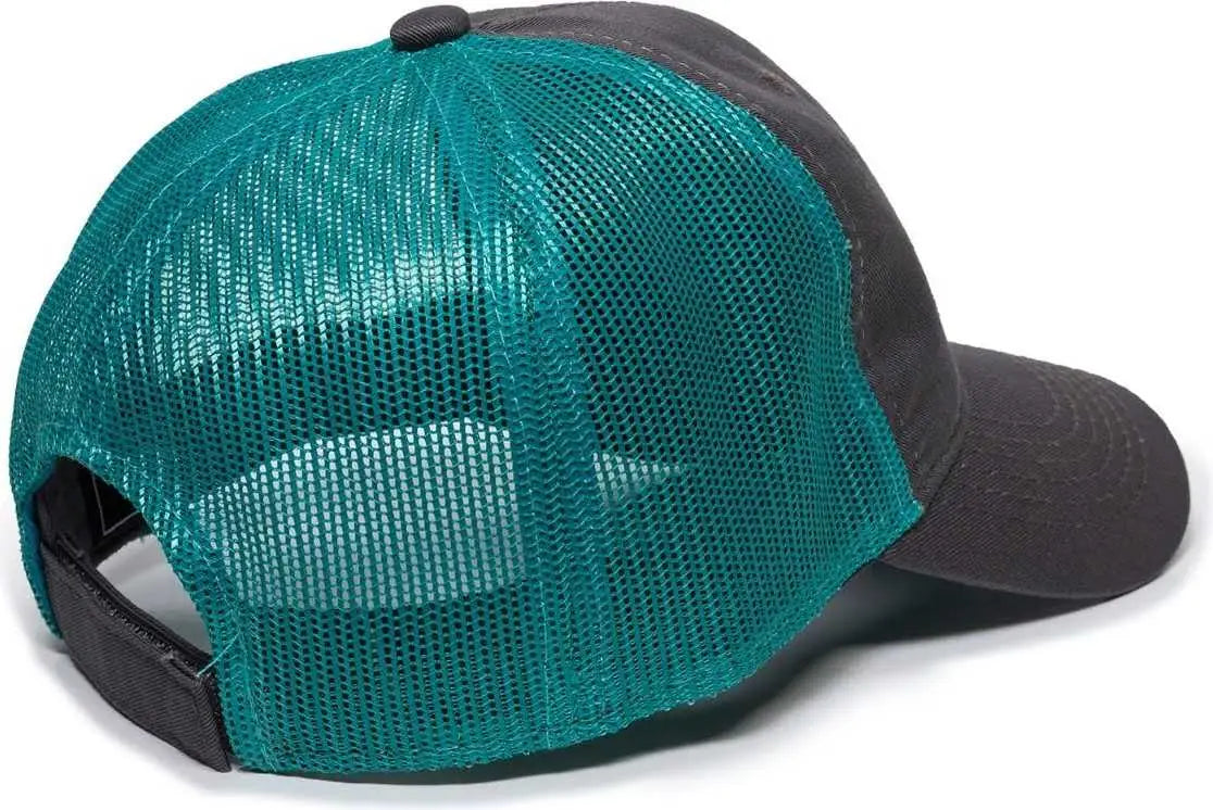 OC Sports FWT-130 Garment Wash Mesh Back Baseball Cap - Charcoal Aqua - Dark Gray Aqua / Adult