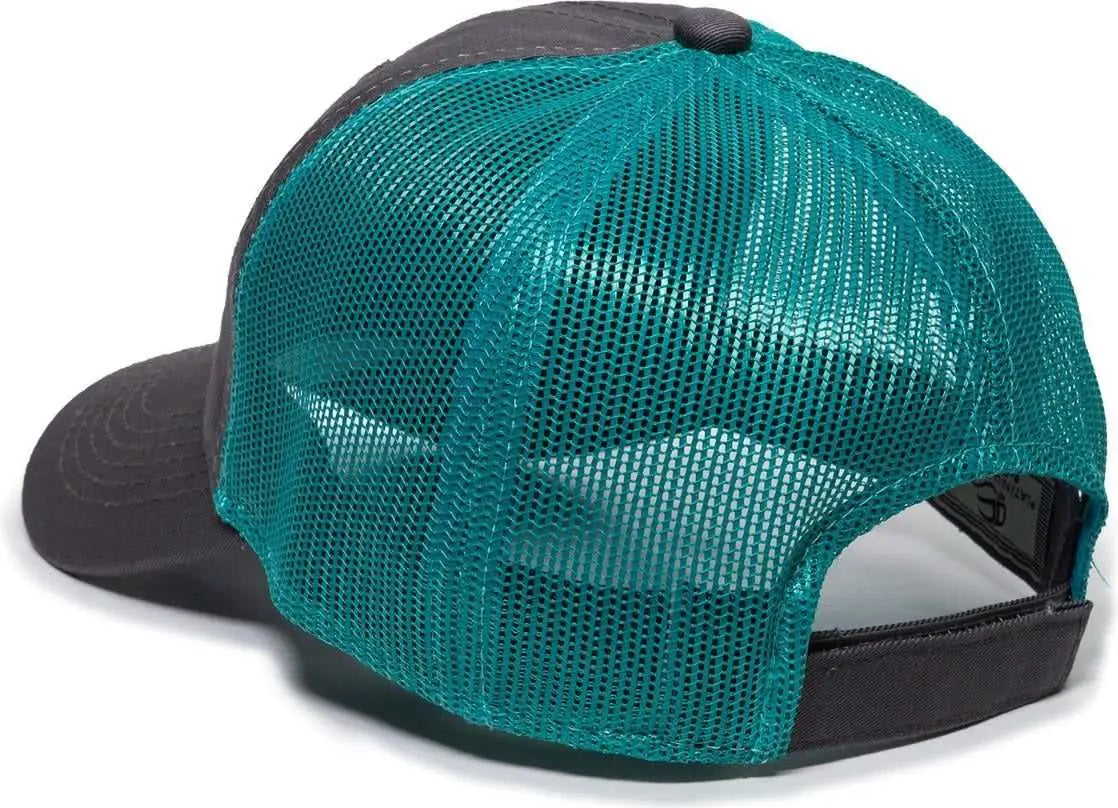 OC Sports FWT-130 Garment Wash Mesh Back Baseball Cap - Charcoal Aqua - Dark Gray Aqua / Adult