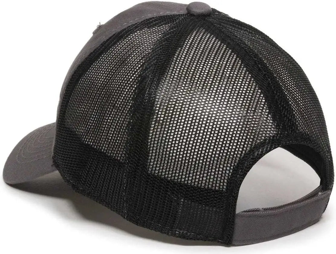 OC Sports FWT-130 Garment Wash Mesh Back Baseball Cap - Charcoal Black - Dark Gray Black / 6 7/8’’ - 7 1/2’’