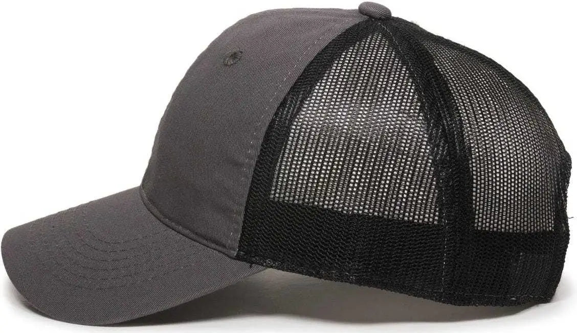 OC Sports FWT-130 Garment Wash Mesh Back Baseball Cap - Charcoal Black - Dark Gray Black / 6 7/8’’ - 7 1/2’’