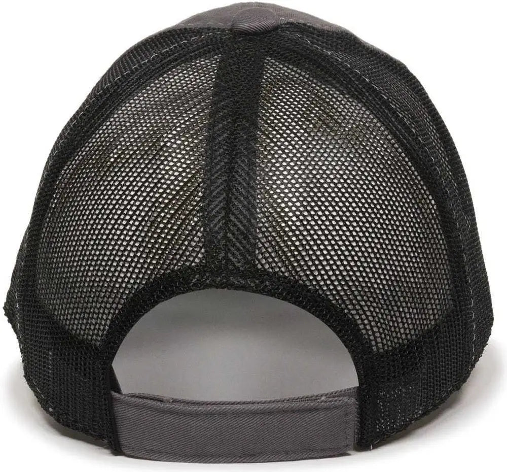 OC Sports FWT-130 Garment Wash Mesh Back Baseball Cap - Charcoal Black - Dark Gray Black / 6 7/8’’ - 7 1/2’’