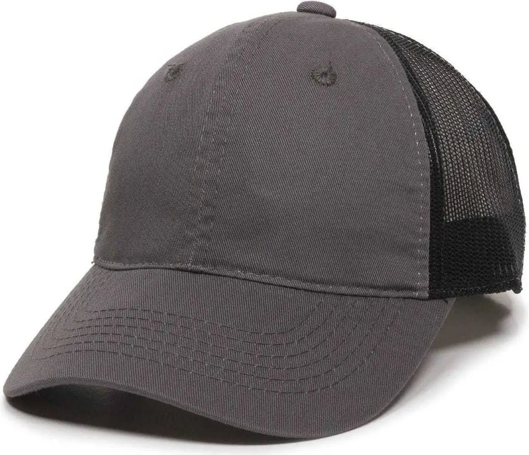 OC Sports FWT-130 Garment Wash Mesh Back Baseball Cap - Charcoal Black - Dark Gray Black / 6 7/8’’ - 7 1/2’’