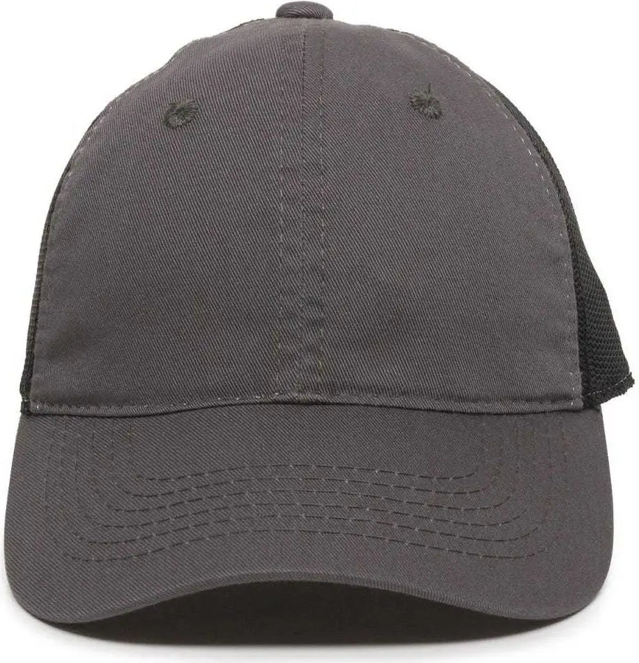 OC Sports FWT-130 Garment Wash Mesh Back Baseball Cap - Charcoal Black - Dark Gray Black / 6 7/8’’ - 7 1/2’’