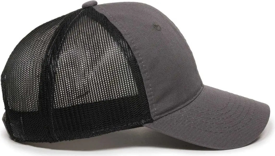 OC Sports FWT-130 Garment Wash Mesh Back Baseball Cap - Charcoal Black - Dark Gray Black / 6 7/8’’ - 7 1/2’’