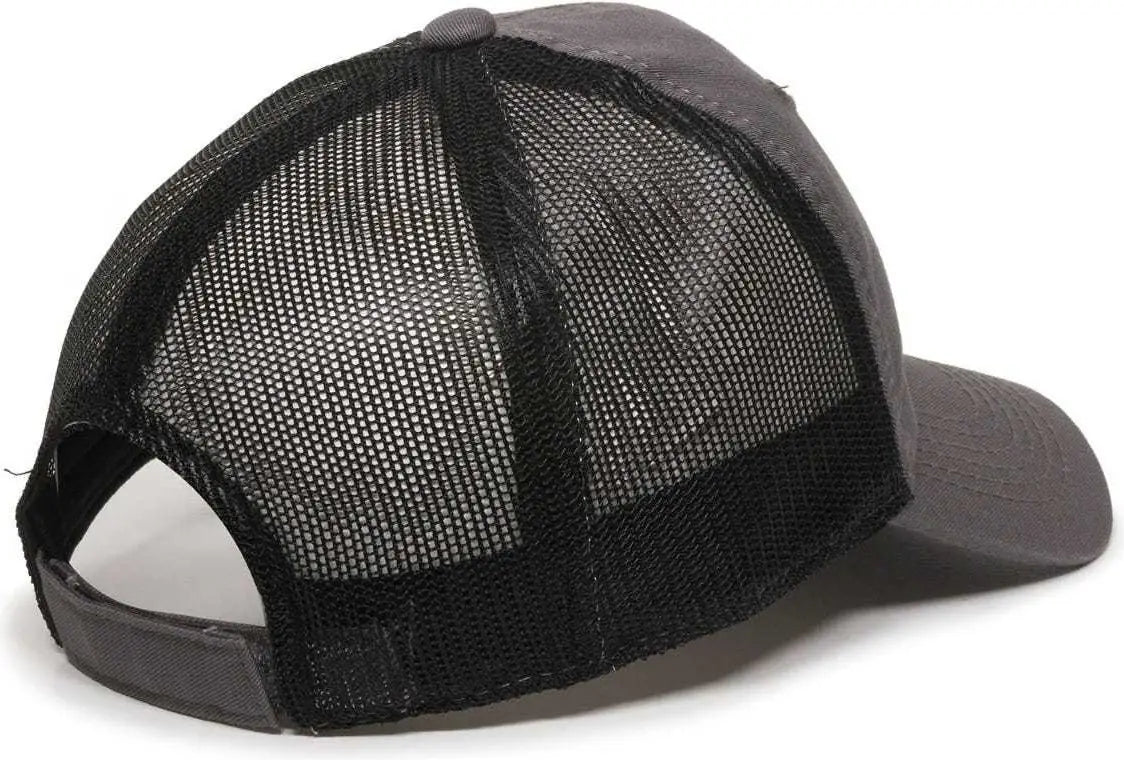 OC Sports FWT-130 Garment Wash Mesh Back Baseball Cap - Charcoal Black - Dark Gray Black / 6 7/8’’ - 7 1/2’’