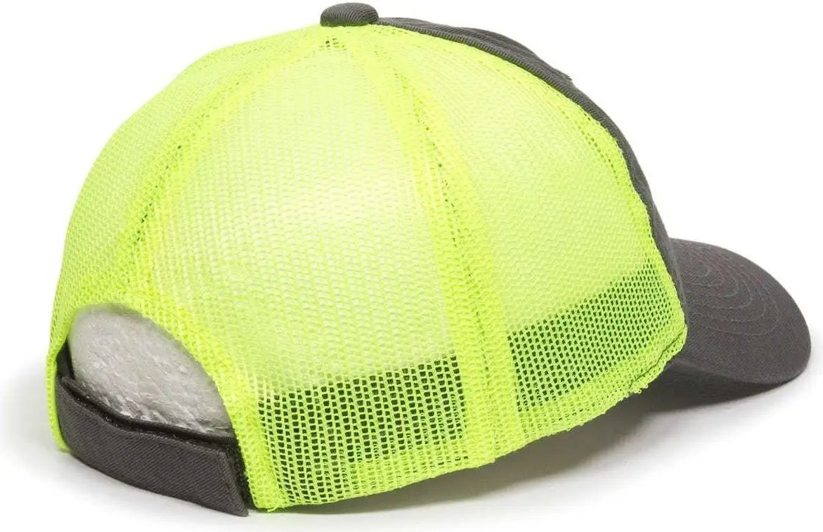 OC Sports FWT-130 Garment Wash Mesh Back Baseball Cap - Charcoal Neon Yellow