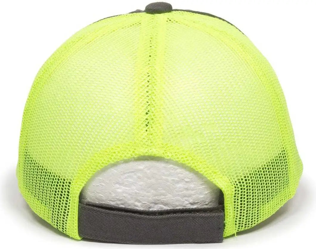 OC Sports FWT-130 Garment Wash Mesh Back Baseball Cap - Charcoal Neon Yellow