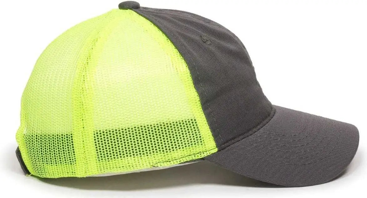 OC Sports FWT-130 Garment Wash Mesh Back Baseball Cap - Charcoal Neon Yellow