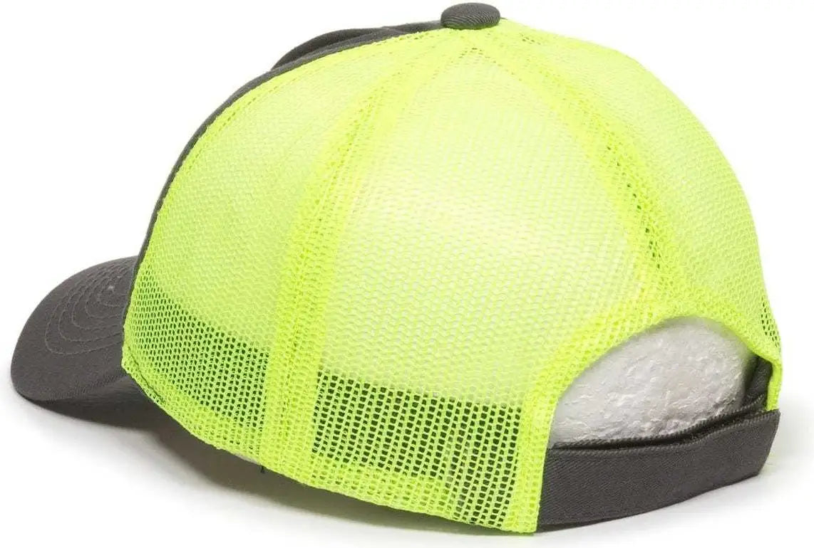 OC Sports FWT-130 Garment Wash Mesh Back Baseball Cap - Charcoal Neon Yellow