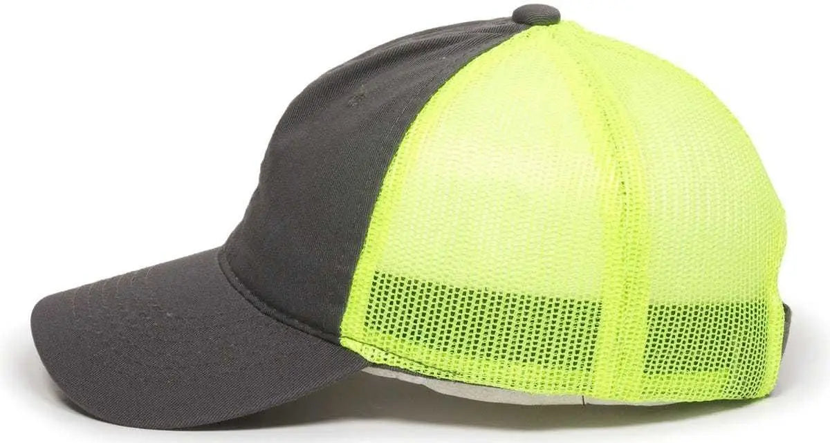 OC Sports FWT-130 Garment Wash Mesh Back Baseball Cap - Charcoal Neon Yellow