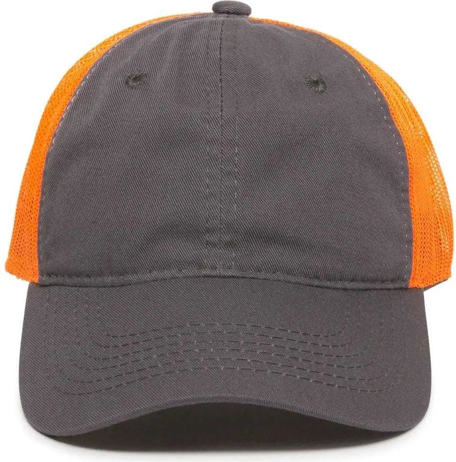 OC Sports FWT-130 Garment Wash Mesh Back Baseball Cap - Charcoal Orange - Dark Gray Orange / 6 7/8’’ - 7 1/2’’